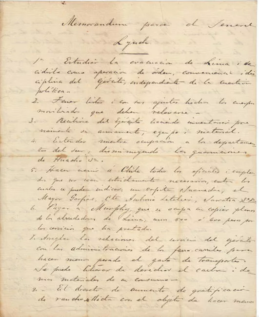 Memorándum de Don José Francisco Vergara al General Lynch