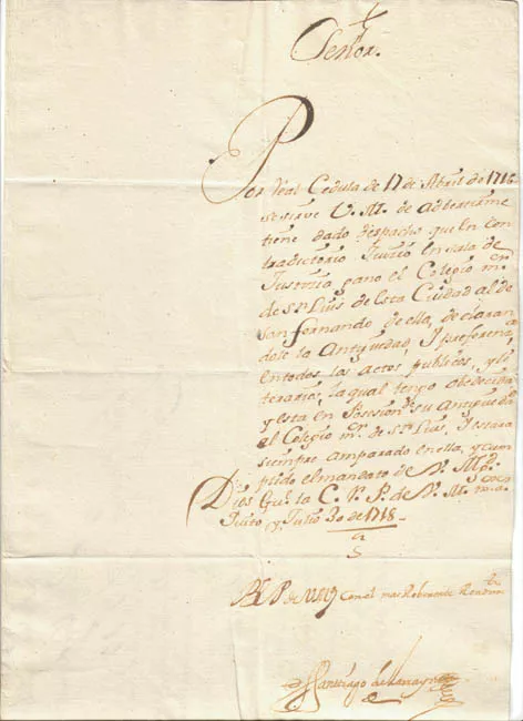 Documento firmado por Santiago de Larraín
