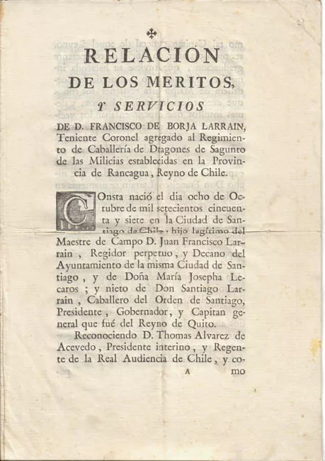 Relación de los Méritos y Servicios de D. Francisco Borja