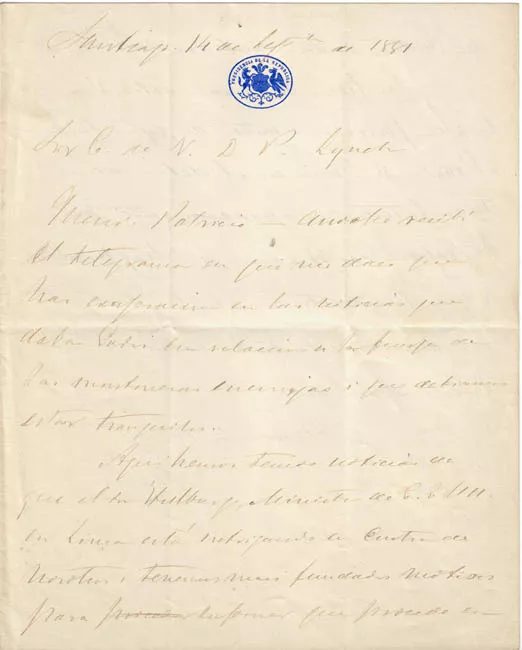 Carta de Anibal Pinto a Patricio Lynch