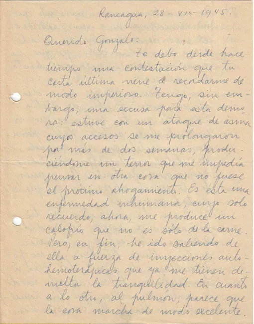 Carta de Oscar Castro a Gonzalo Drago