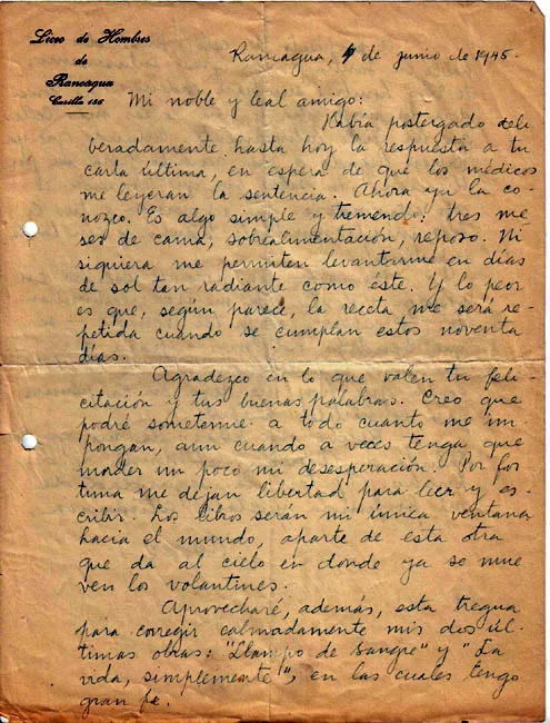 Carta de Oscar Castro a Gonzalo Drago