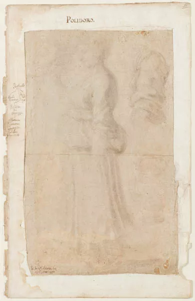 Figura femenina de perfil, estudio del brazo y de un vaso