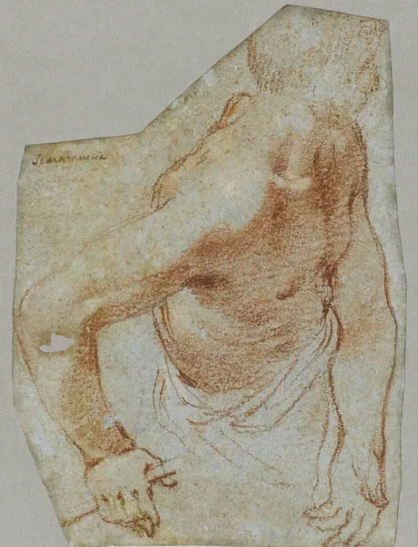 Media figura con bastón (anverso) / Estudio de cabeza (reverso)
