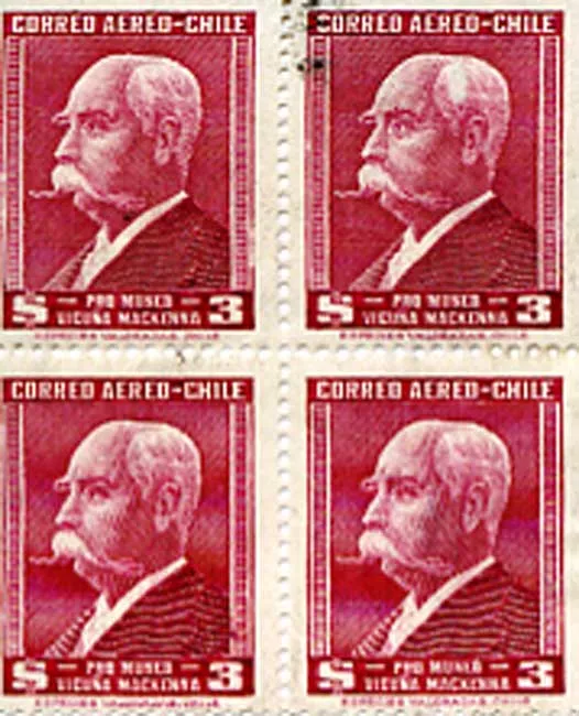 Sellos postales con el perfil de don Benjamín Vicuña Mackenna