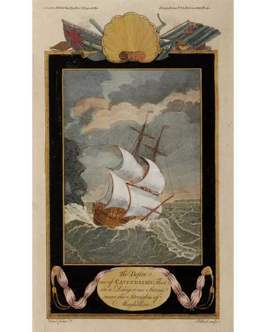 The Desire one of Cavendish's Fleet in a Dangerous Storm near the Streight of Maghellan