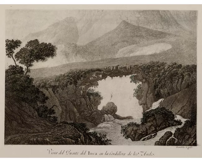 Vista del Puente del Inca en la Cordillera de Los Andes