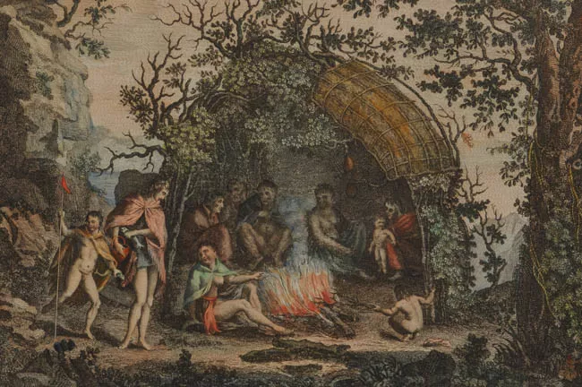 Americani della Terra del Fuoco Nelle loro Capanne