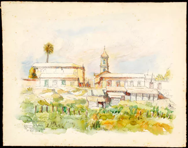 Palmera e Iglesia colonial