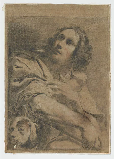 Media figura de un hombre con perro