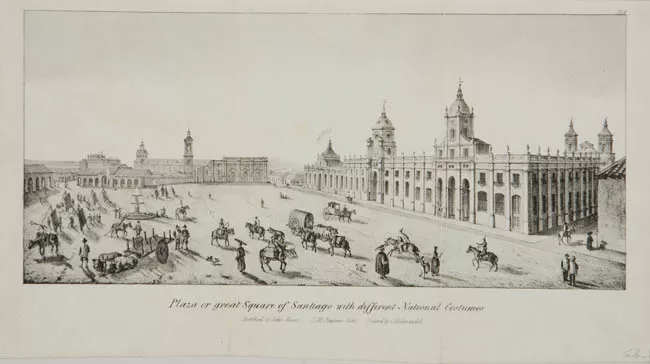 Plaza or Great Square of Santiago with different National Costumes