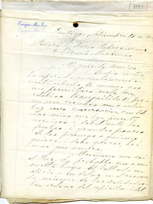 Carta de condolencias de don Enrique Mac ver a doña Victoria Subercaseaux de Vicuña Mackenna