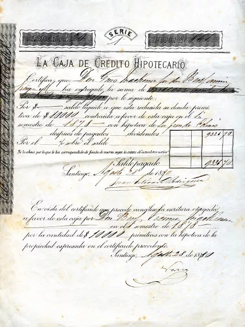 Certificado de la Caja de Crédito Hipotecario