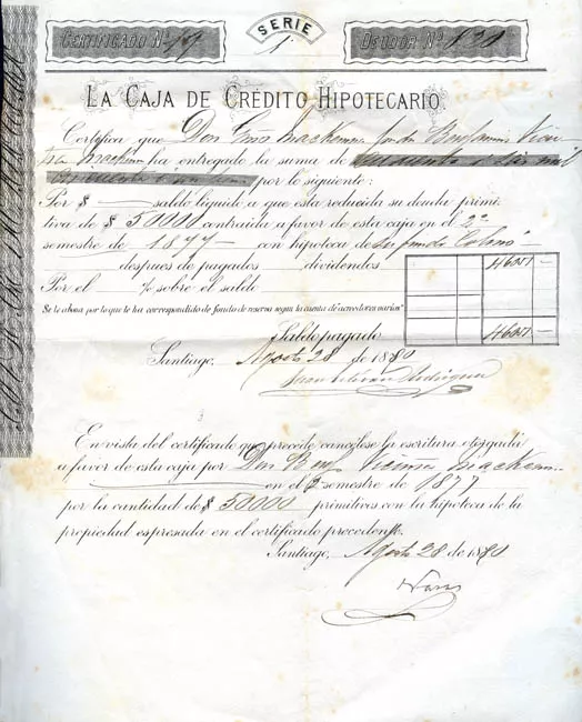 Certificado de saldo del la Caja de Crédito Hipotecario