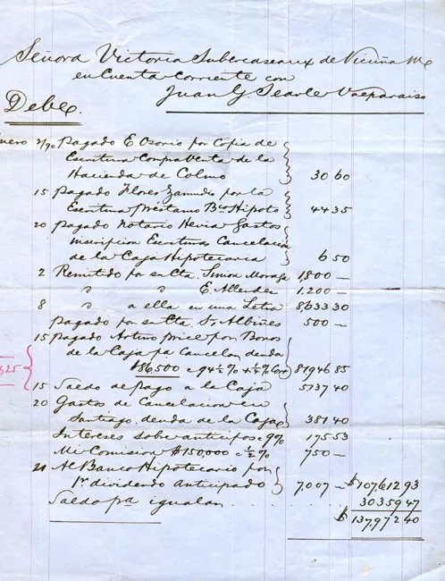 Estado de cuenta corriente de Victoria Subercaseaux