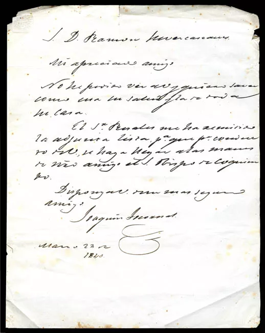Carta de don Joaquín Tocornal al señor Ramón Subercaseaux