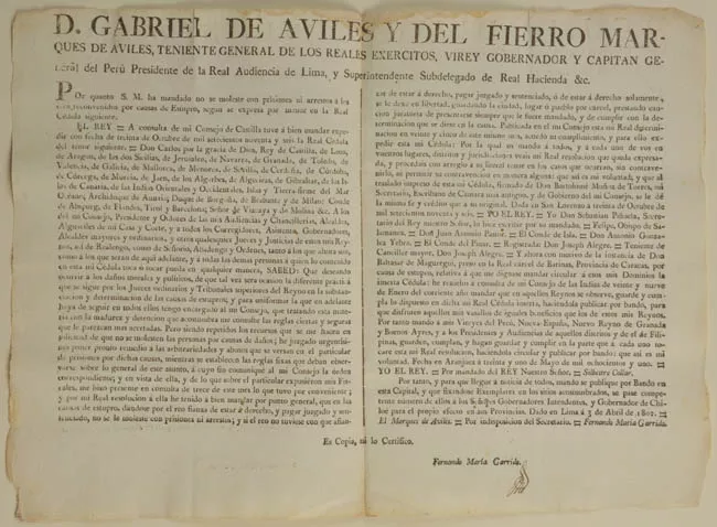 Bando de don Gabriel de Avilés y del Fierro, Marqués de Avilés