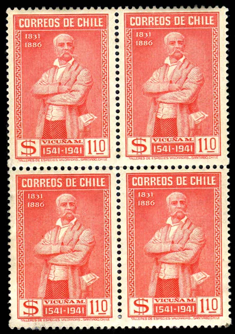 Estampilla de correo de Chile en conmemoración a Benjamín Vicuña Mackenna