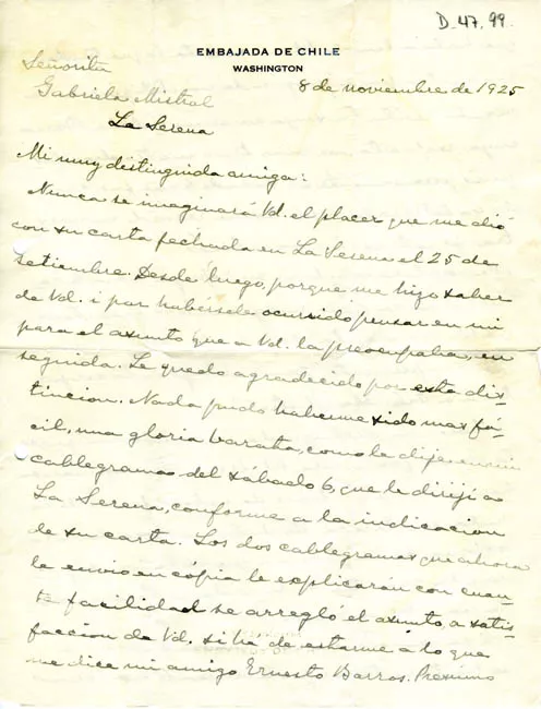 Carta a Gabriela Mistral
