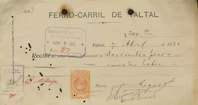 Comprobante de pago Ferrocarril de Tal Tal