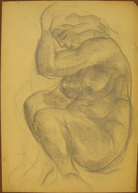 Retrato femenino semiperfil desnudo (A) Estudio tres perfiles (B)