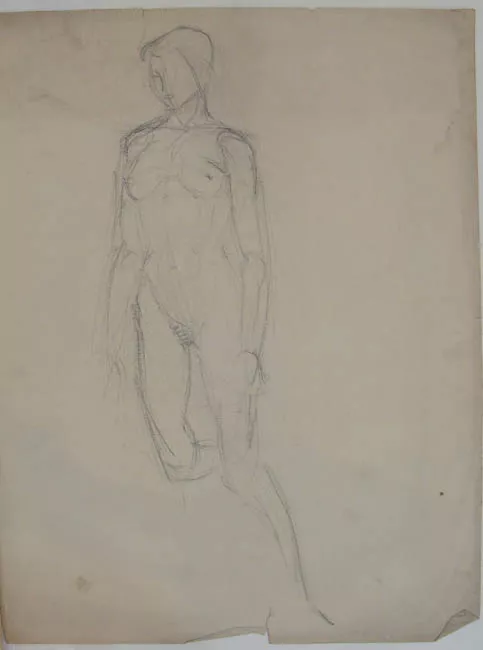Croquis figura femenina desnuda  3/4 perfil a la izquierda