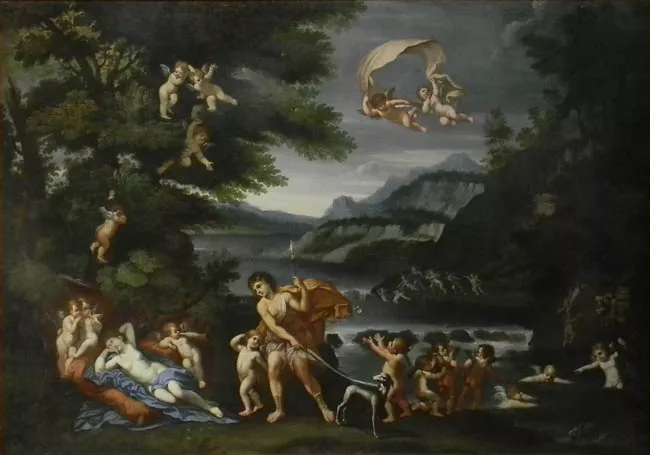 Adonis conducido cerca de Venus por los amores