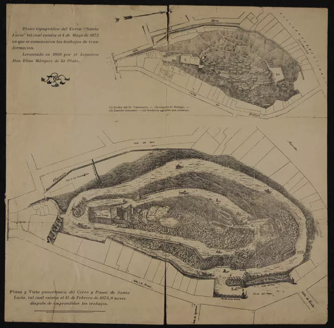 PLANO TOPOGRAFICO DEL CERRO SANTA LUCIA HACIA 1872