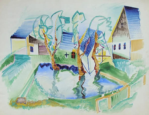 Aldea con laguna