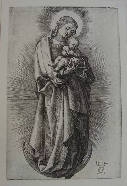 Maria mit kurzem Haar auf dem Halbmond 