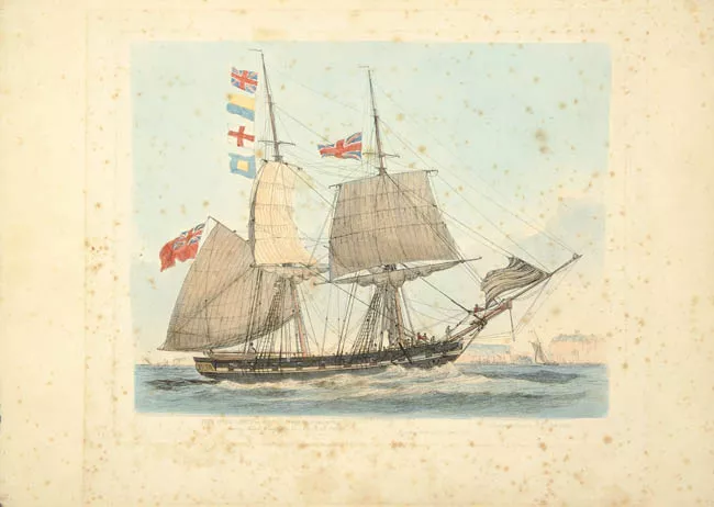 The Wolf, Brig of War (Late of the Royal Navy) making signal  and laying to for a pilot off Dover