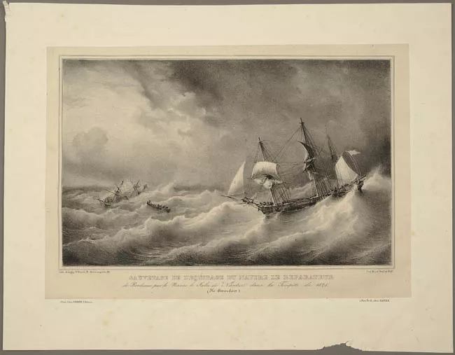 Sauvetage de L'Equipage du navire Le Reparateur de Bordeaux par le Navire le Jules de Nantes dans la Tempête de 1825 Ile Bourbon