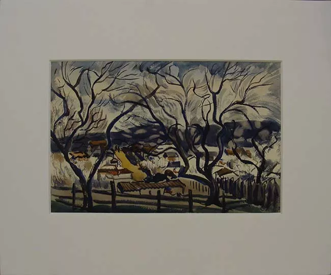 Paisaje, invierno con banderas