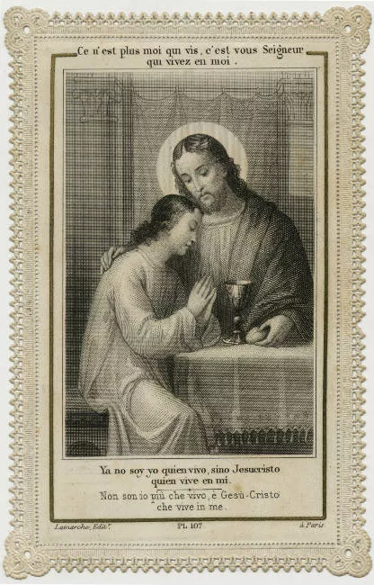 Tarjeta de recuerdo de la Primera Comunión con la imagen de Jesucristo