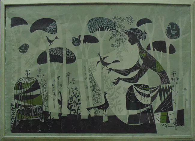 Portrait d'une Femme et d 'un Oiseaux