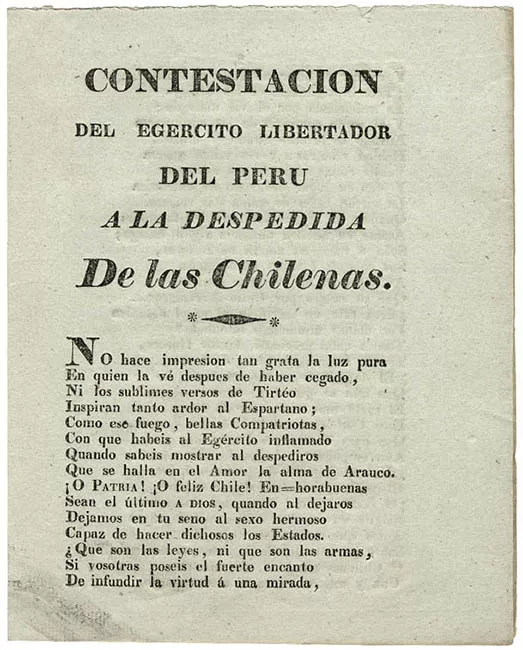 Contestación del egercito libertador del Perú a la despedida de las chilenas