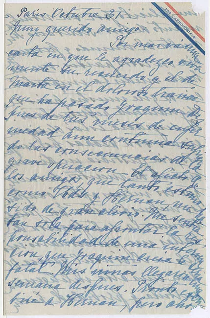 Carta de Inés Echeverría de Larraín a Alfonso Bulnes