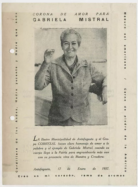 Corona de Amor para Gabriela Mistral. Municipalidad de Antofagasta