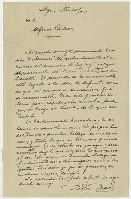 Carta a Alfonso Bulnes por Pedro Prado