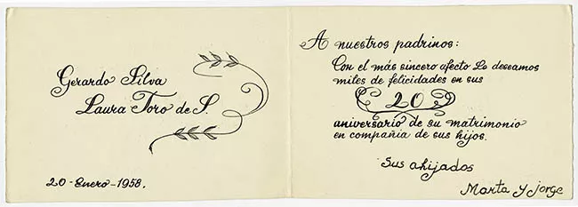 Recuerdo del 20° aniversario de matrimonio de Gerardo Silva y Laura Toro