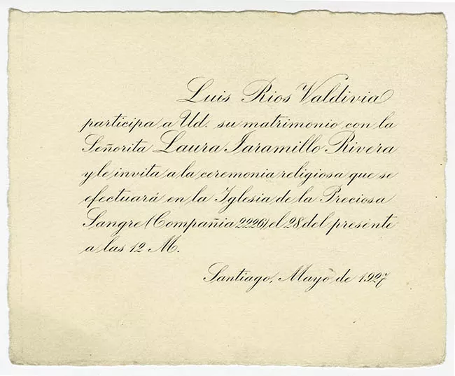 Parte de matrimonio de Laura Jaramillo y Luis Ríos
