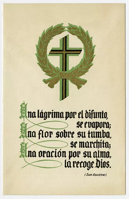 Tarjeta de defunción de Elvira Matte de Grez