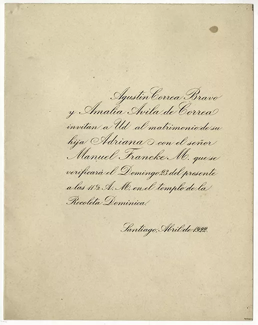 Parte de matrimonio de Adriana Correa y Manuel Francke