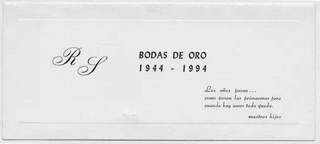 Tarjeta de invitación a bodas de oro de Renato Faba y Sara Camilo