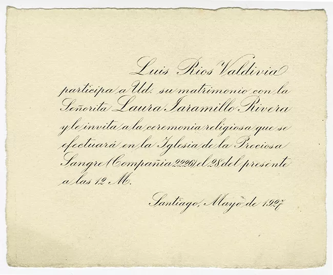 Parte de matrimonio de Luis Ríos Valdivia y Laura Jaramillo Rivera