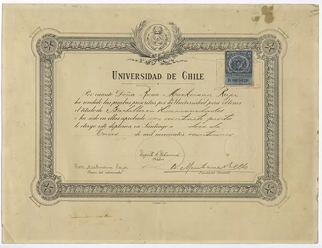 Diploma de titulación de Rosa Markmann Reijer