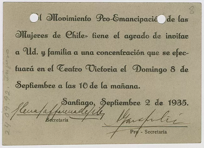 Invitación a Concentración del Movimiento pro-emancipación de las Mujeres de Chile