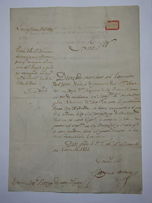 Correspondencia de Mariano Osorio a Virrey del Perú
