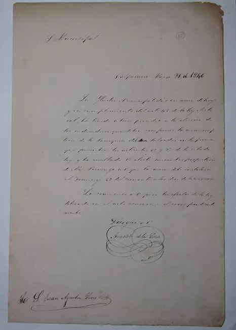 Comunicación sobre conformacíon mesa receptora de elecciones en Parroquia el Salvador.  Juan Agustin Vives a Anacleto de la Cruz