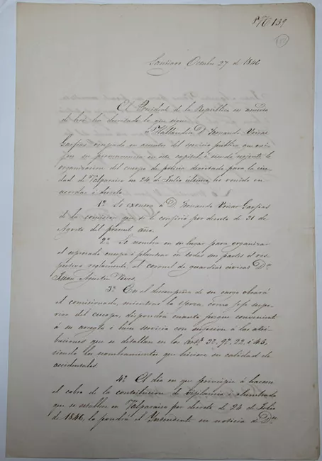 Carta que decreta creación de cuerpo de policía